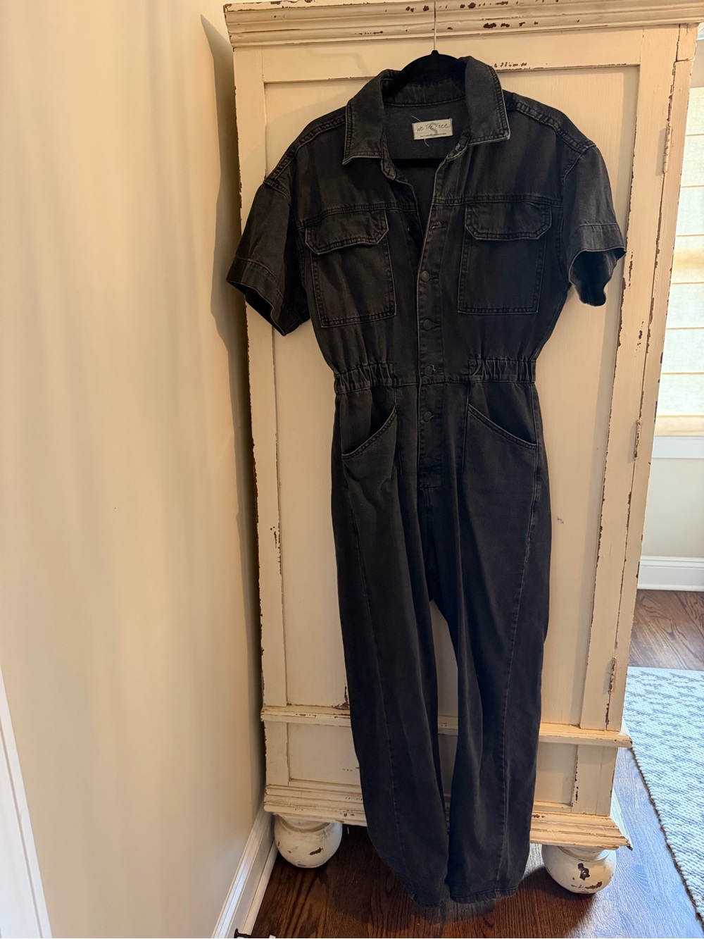 We the Free Short Sleeve Denim Jumpsuit in Washed Black